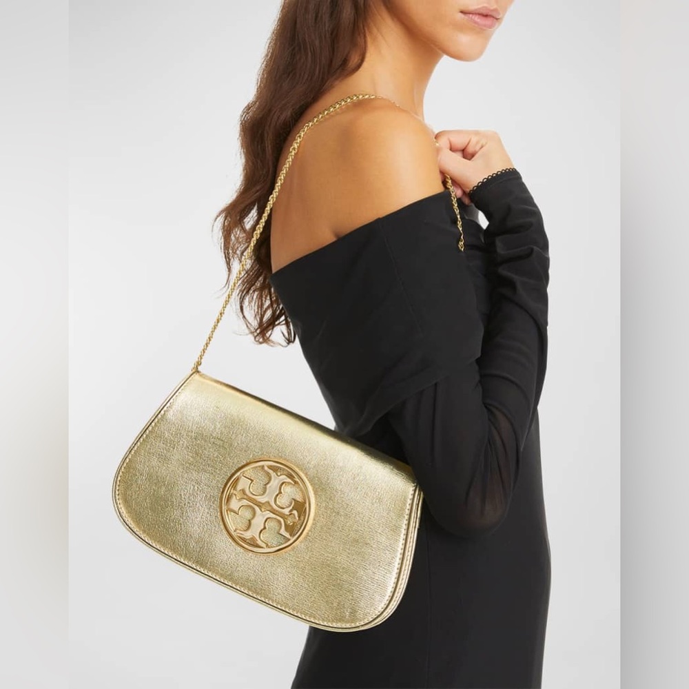 NWT Tory Burch Reva Metallic Clutch